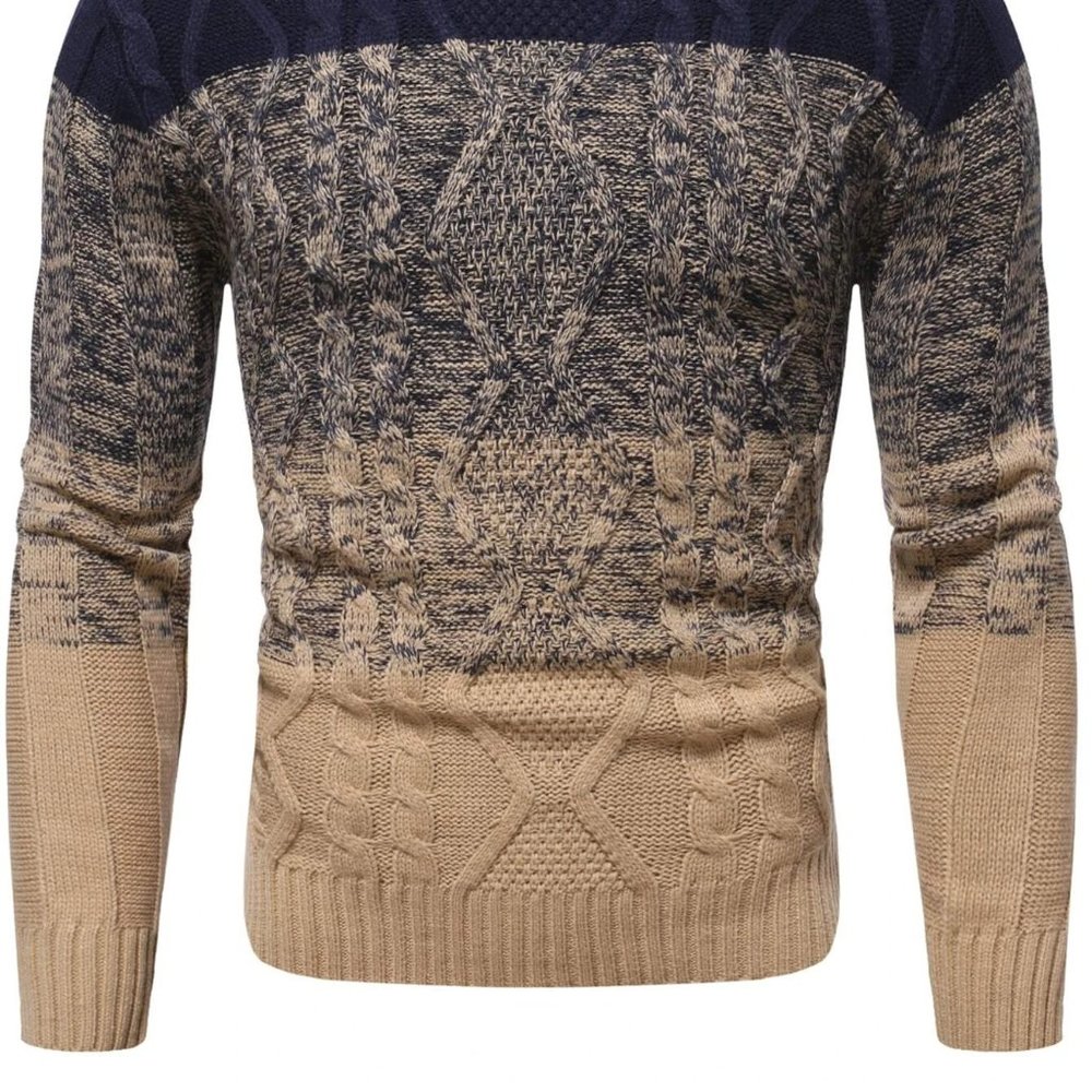 Casual Multicolor Cable Knit Men's Color Block Swe - Picture 6 of 11